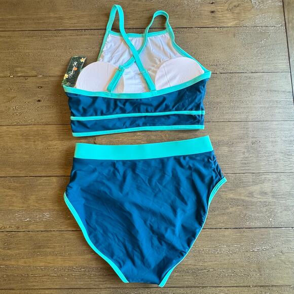 Blooming Jelly NWT Women's Medium Sporty High Waist Two Piece Colorblock Bikini - Picture 3 of 9